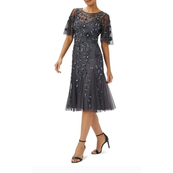 NEW ~Adrianna Papell Sequined Dress Midi‎ Party Occasion Cocktail ~ 4 - Picture 1 of 8